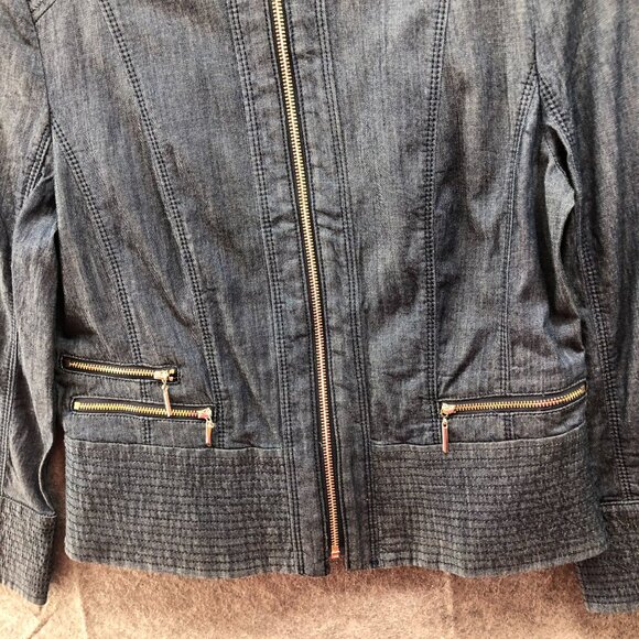White House Black Market Chambray Jacket Womens 6 Blue Zip Lightweight Denim - Picture 4 of 8